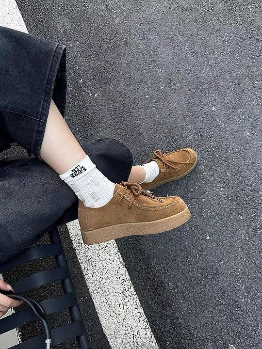 真皮麂皮串珠厚底休閒鞋|棕/杏/咖啡