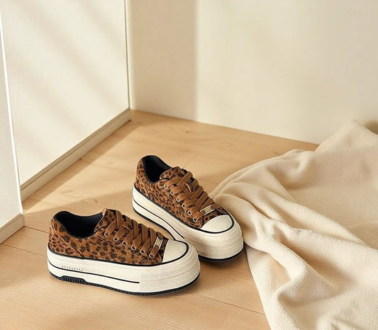 韓國麂皮豹紋厚底鬆糕鞋|真皮質感升級款|5cm修飾比例神鞋(F88)