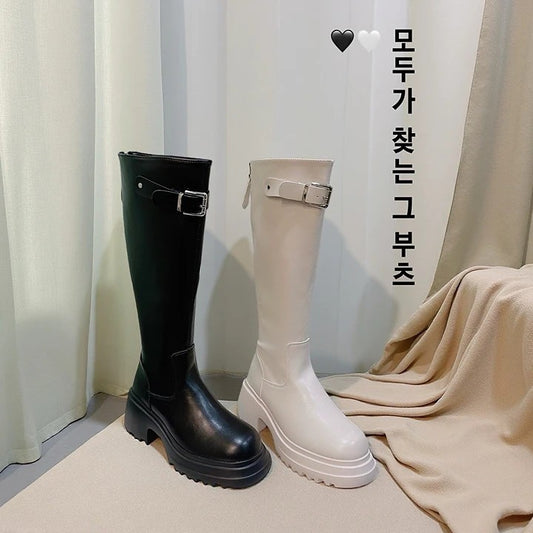 🖤🤍 韓國極簡扣環厚底騎士靴|比例神助攻・腿長顯瘦神器(B388)