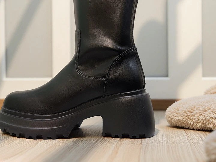🖤🤍 韓國極簡扣環厚底騎士靴|比例神助攻・腿長顯瘦神器(B388)