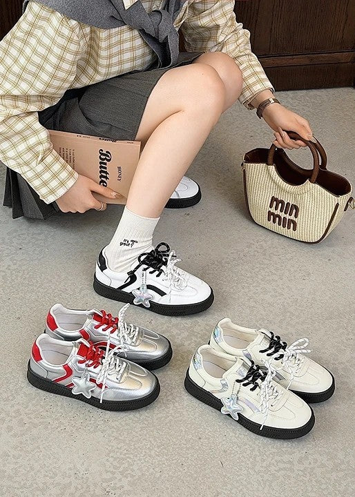 韓國真皮星星拼接厚底德訓鞋｜低調亮感 × 百搭比例感（S912）