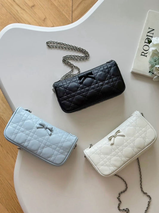 預售限定！童顏家｜Lurela 菱格蝴蝶結鏈條腋下包（B301）