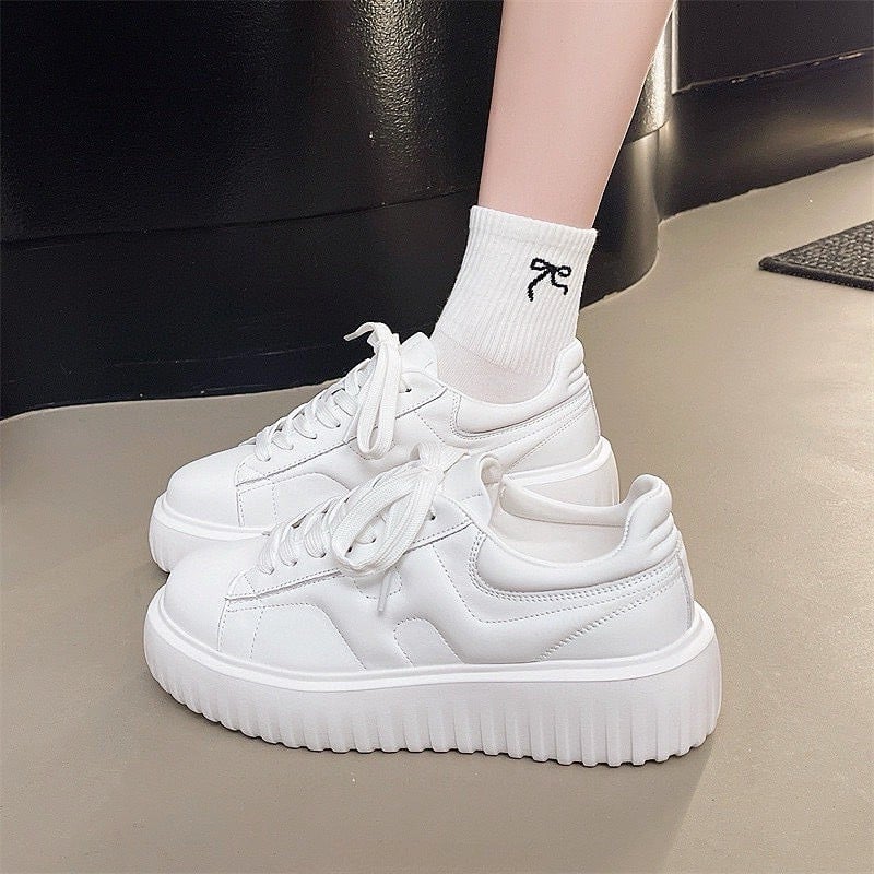 預售限定！韓國全真皮立體壓紋厚底小白鞋👟黑白百搭款