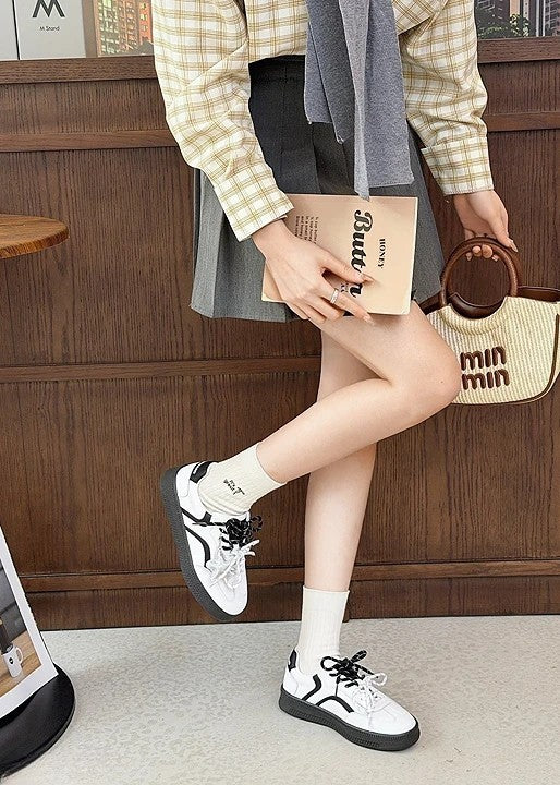 韓國真皮星星拼接厚底德訓鞋｜低調亮感 × 百搭比例感（S912）