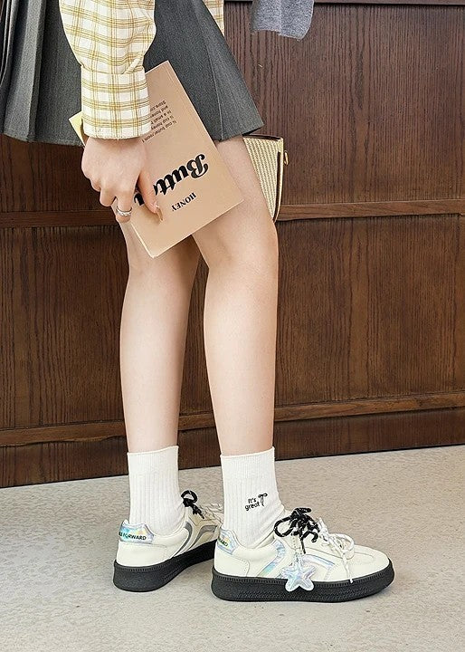 韓國真皮星星拼接厚底德訓鞋｜低調亮感 × 百搭比例感（S912）