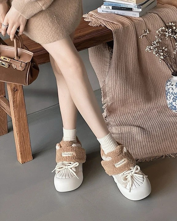 韓國暖雲絨絨厚底小奶鞋｜保暖顯高5cm・軟萌系冬日鞋（S715）