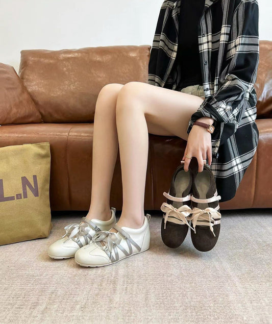 童顏家｜UnMark 芭蕾綁帶休閒鞋 奶茶系內增高4cm（D215）