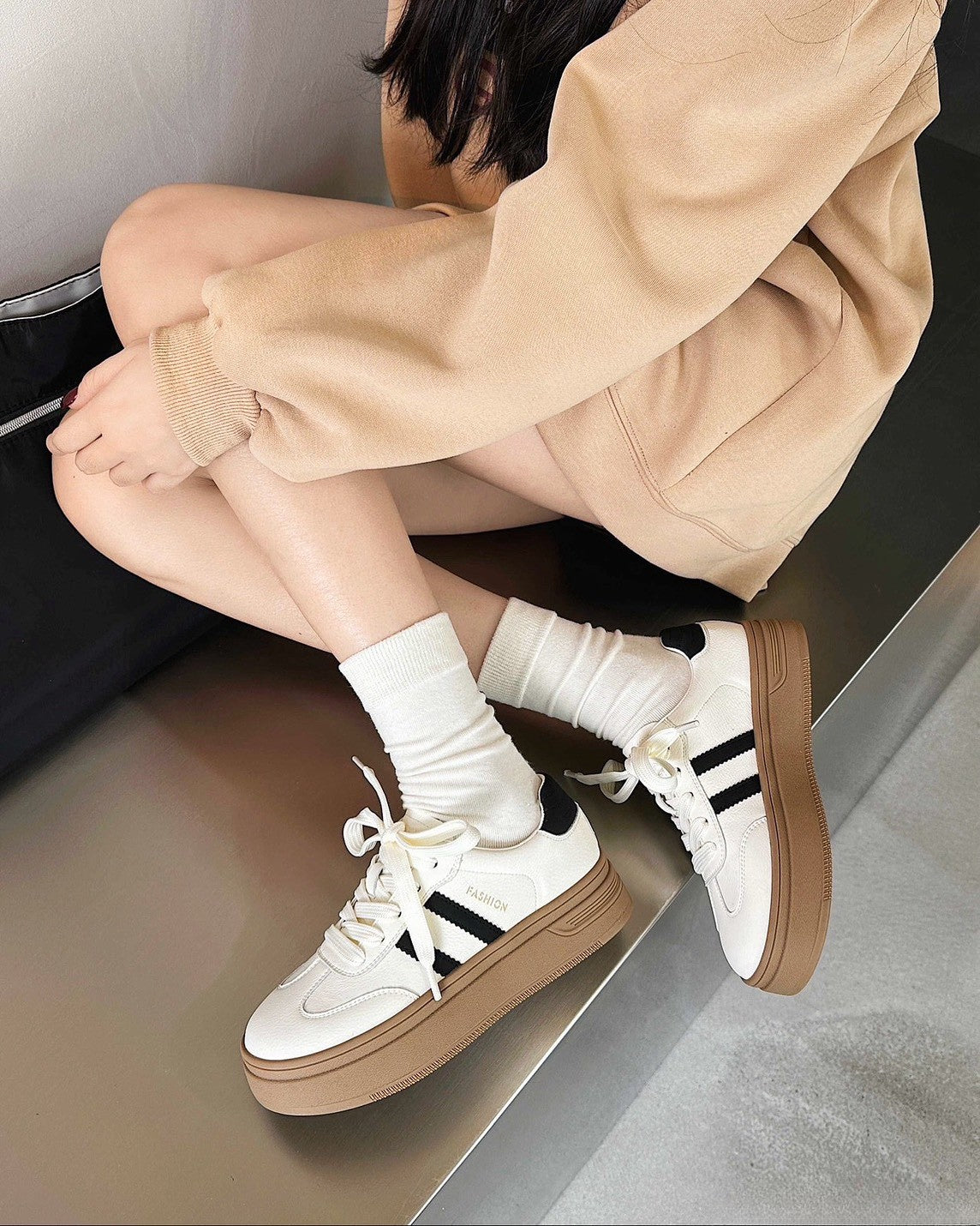 預售限定！真皮條紋撞色厚底德訓鞋👟4cm顯瘦百搭款