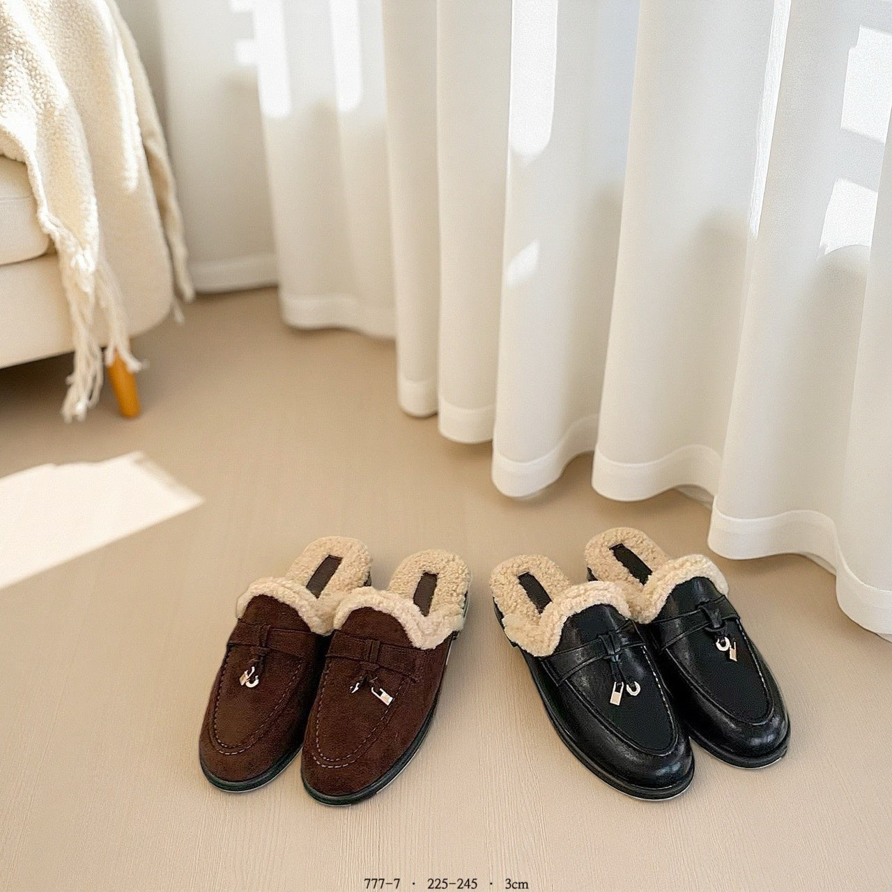 韓國絨毛樂福穆勒鞋｜軟綿保暖半拖鞋・甜感又實穿｜黑/駝/咖啡（M311）