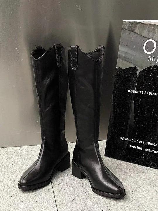 韓國霧感真皮V口長靴｜挺版修腿・氣場滿分的經典（L406）