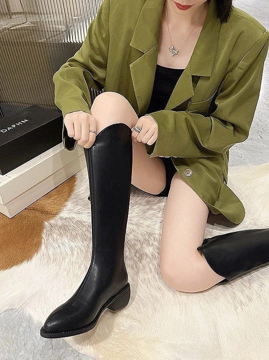 韓國真皮V口俐落西部長靴｜顯腿長必收款 黑/棕