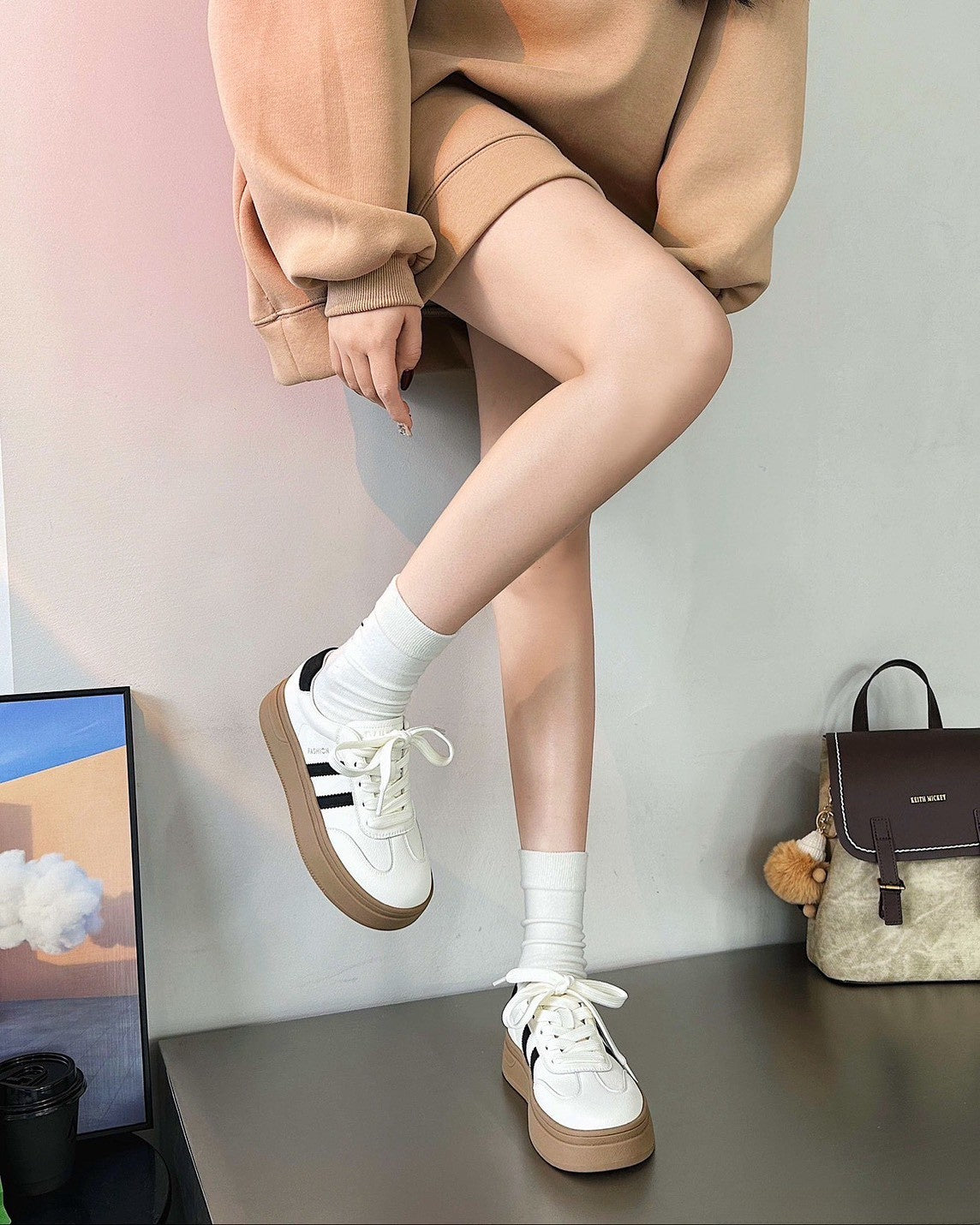 預售限定！真皮條紋撞色厚底德訓鞋👟4cm顯瘦百搭款