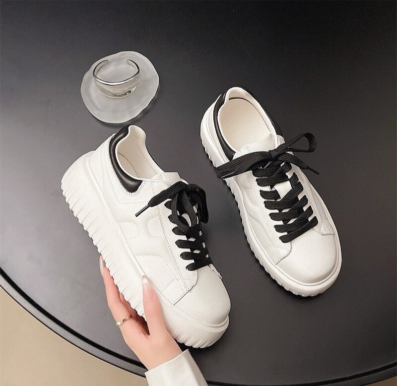 預售限定！韓國全真皮立體壓紋厚底小白鞋👟黑白百搭款