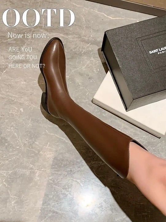 韓國真皮V口俐落西部長靴｜顯腿長必收款 黑/棕