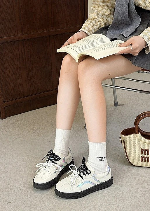 韓國真皮星星拼接厚底德訓鞋｜低調亮感 × 百搭比例感（S912）