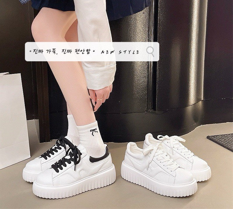 預售限定！韓國全真皮立體壓紋厚底小白鞋👟黑白百搭款