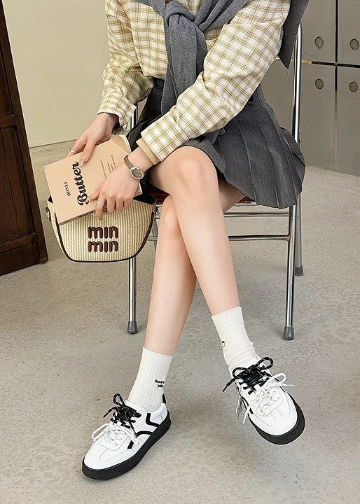 韓國真皮星星拼接厚底德訓鞋｜低調亮感 × 百搭比例感（S912）