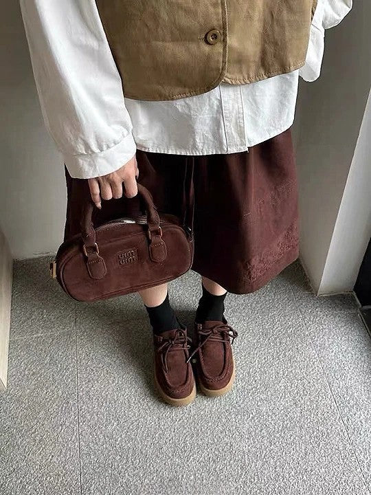 真皮麂皮串珠厚底休閒鞋｜棕/杏/咖啡