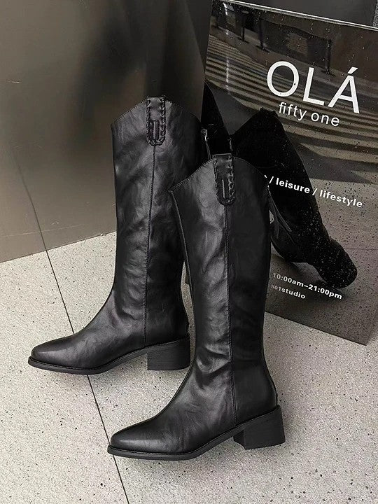 韓國霧感真皮V口長靴｜挺版修腿・氣場滿分的經典（L406）