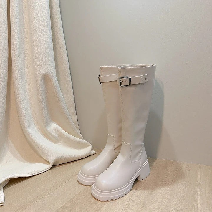 🖤🤍 韓國極簡扣環厚底騎士靴｜比例神助攻・腿長顯瘦神器（B388）