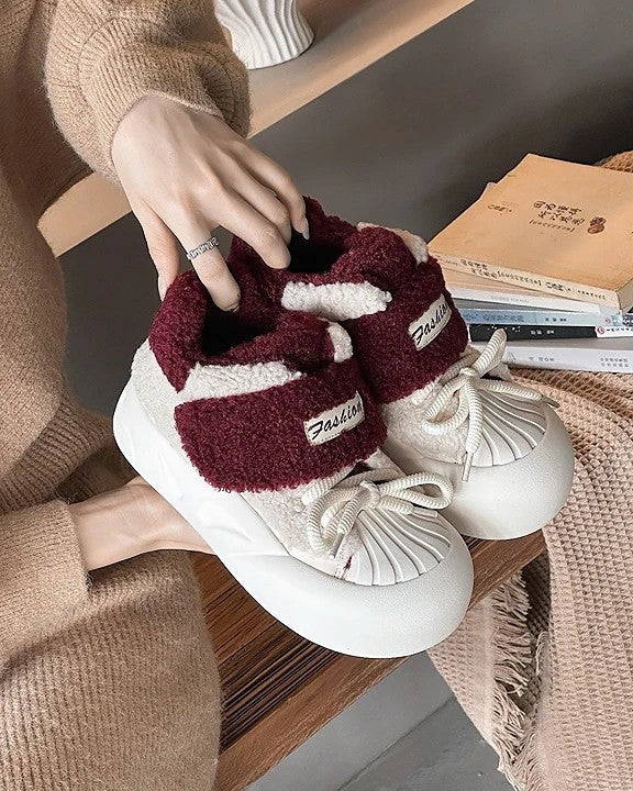 韓國暖雲絨絨厚底小奶鞋｜保暖顯高5cm・軟萌系冬日鞋（S715）