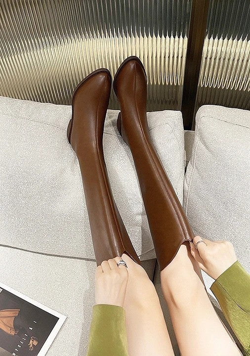 韓國真皮V口俐落西部長靴｜顯腿長必收款 黑/棕