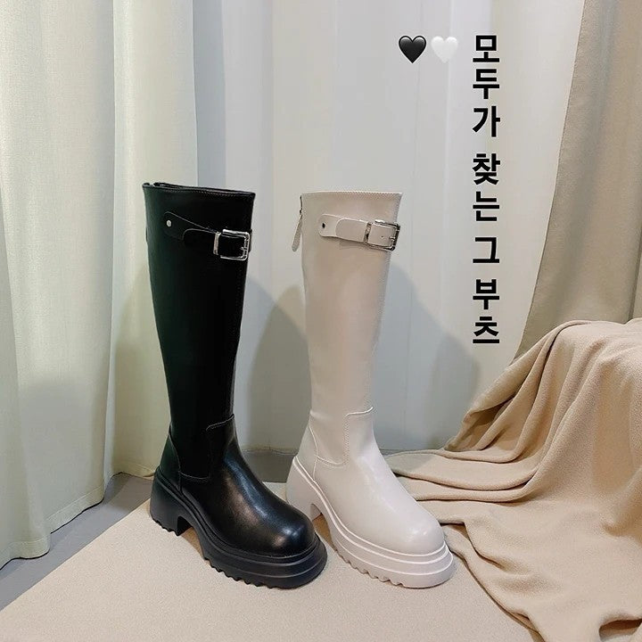 🖤🤍 韓國極簡扣環厚底騎士靴｜比例神助攻・腿長顯瘦神器（B388）