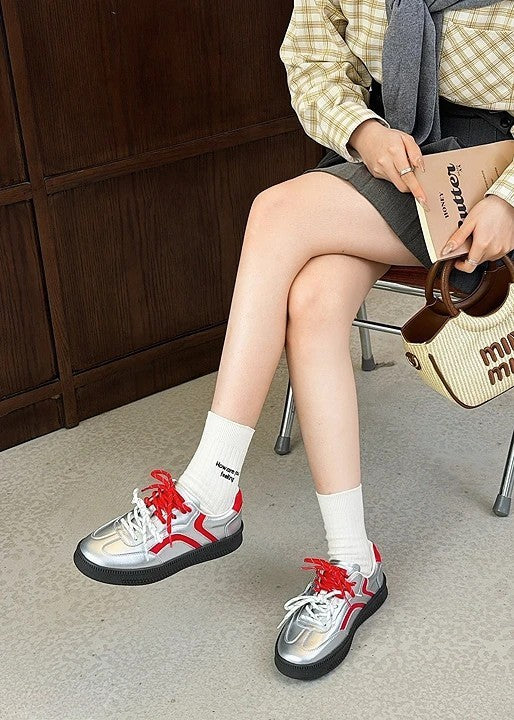 韓國真皮星星拼接厚底德訓鞋｜低調亮感 × 百搭比例感（S912）