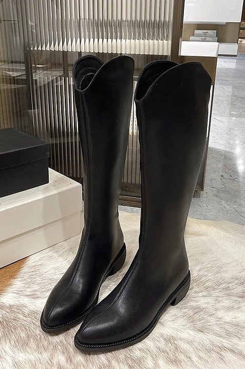 韓國真皮V口俐落西部長靴｜顯腿長必收款 黑/棕