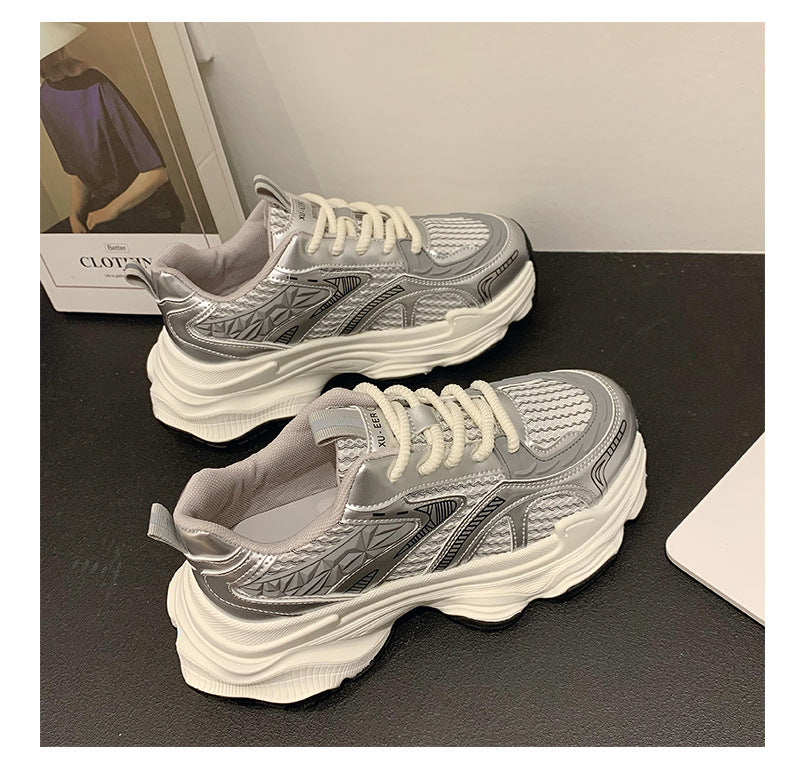 Pre-sale limited! Fashionable dad shoes [Tongyanjia popular sneakers] 5CM thick sole｜White silver burgundy｜No. A8394