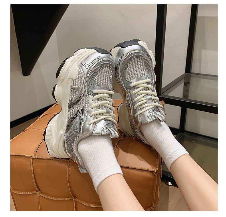 Pre-sale limited! Fashionable dad shoes [Tongyanjia popular sneakers] 5CM thick sole｜White silver burgundy｜No. A8394