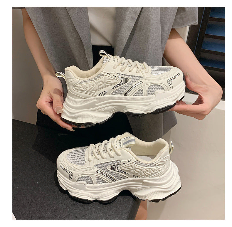 Pre-sale limited! Fashionable dad shoes [Tongyanjia popular sneakers] 5CM thick sole｜White silver burgundy｜No. A8394