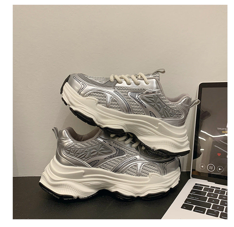 Pre-sale limited! Fashionable dad shoes [Tongyanjia popular sneakers] 5CM thick sole｜White silver burgundy｜No. A8394