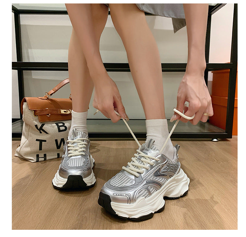 Pre-sale limited! Fashionable dad shoes [Tongyanjia popular sneakers] 5CM thick sole｜White silver burgundy｜No. A8394