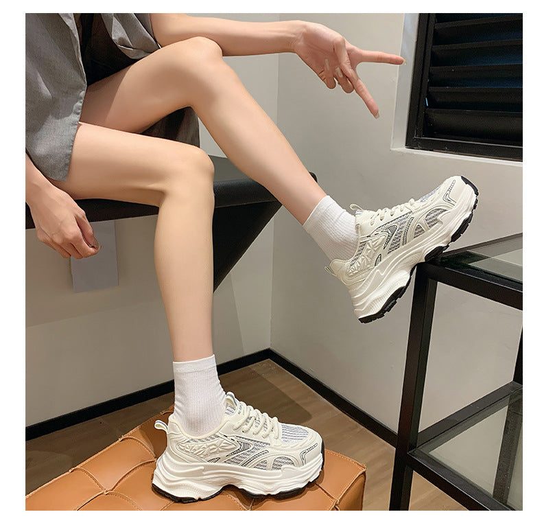 Pre-sale limited! Fashionable dad shoes [Tongyanjia popular sneakers] 5CM thick sole｜White silver burgundy｜No. A8394