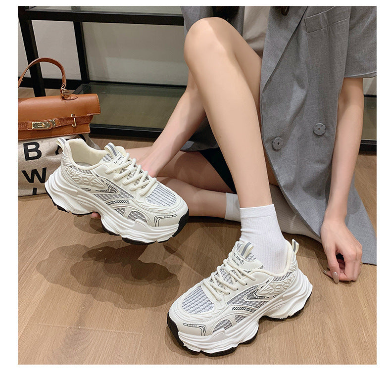 Pre-sale limited! Fashionable dad shoes [Tongyanjia popular sneakers] 5CM thick sole｜White silver burgundy｜No. A8394