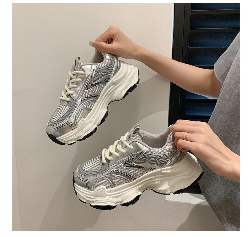 Pre-sale limited! Fashionable dad shoes [Tongyanjia popular sneakers] 5CM thick sole｜White silver burgundy｜No. A8394