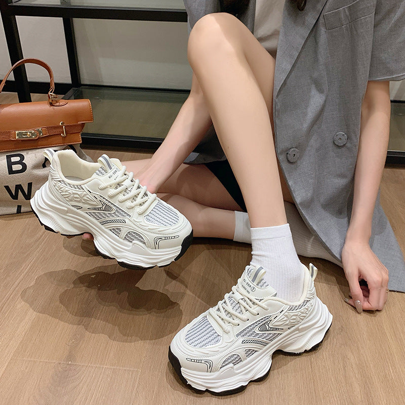 Pre-sale limited! Fashionable dad shoes [Tongyanjia popular sneakers] 5CM thick sole｜White silver burgundy｜No. A8394