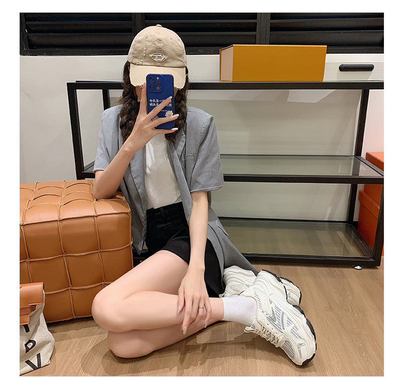 Pre-sale limited! Fashionable dad shoes [Tongyanjia popular sneakers] 5CM thick sole｜White silver burgundy｜No. A8394