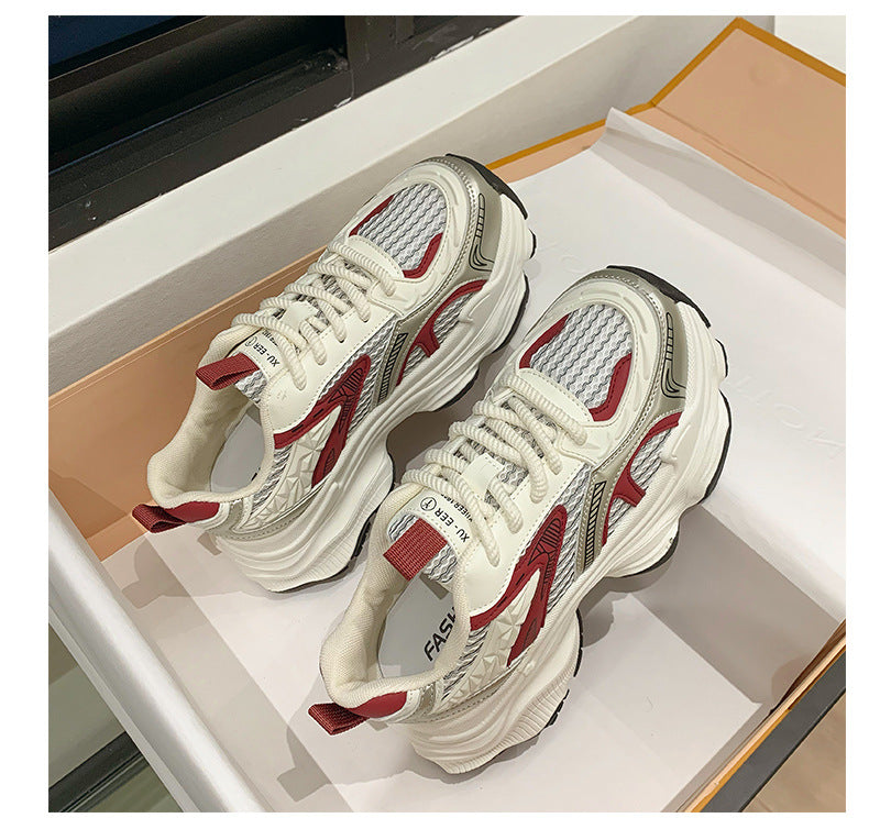 Pre-sale limited! Fashionable dad shoes [Tongyanjia popular sneakers] 5CM thick sole｜White silver burgundy｜No. A8394