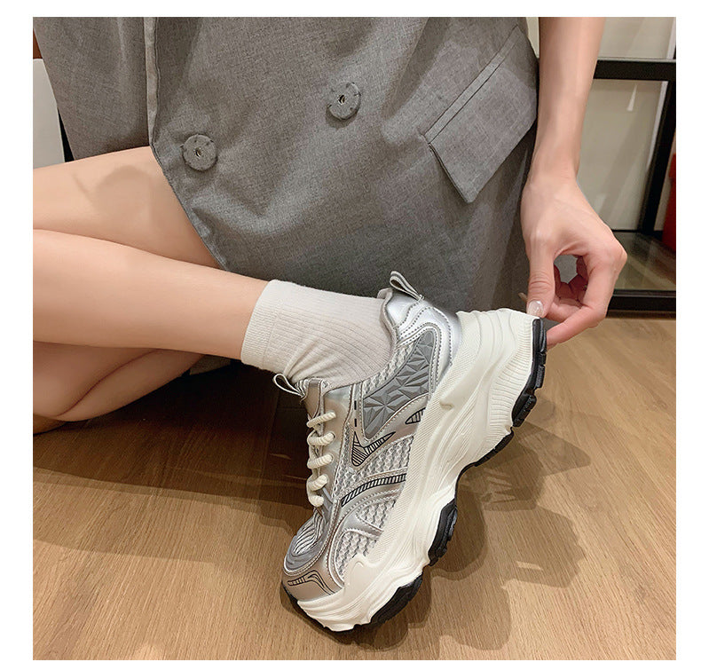 Pre-sale limited! Fashionable dad shoes [Tongyanjia popular sneakers] 5CM thick sole｜White silver burgundy｜No. A8394