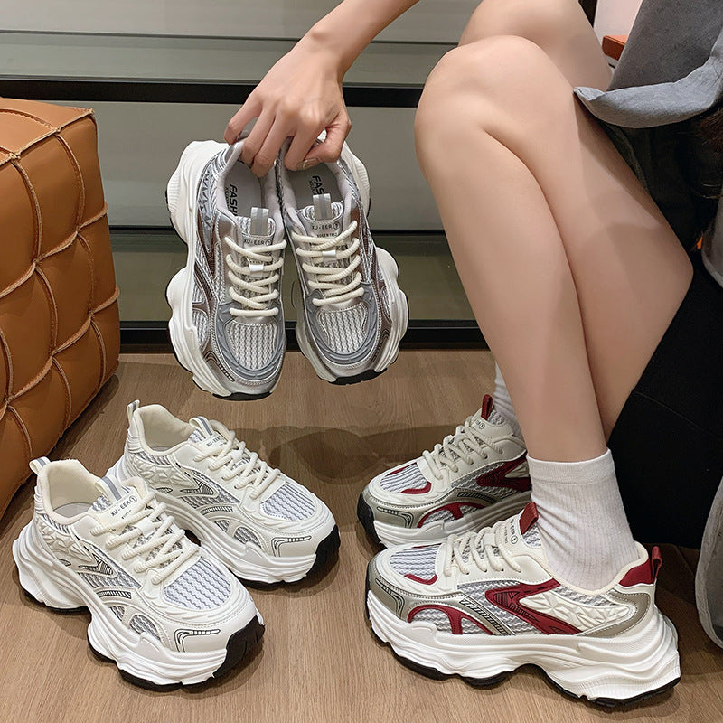 Pre-sale limited! Fashionable dad shoes [Tongyanjia popular sneakers] 5CM thick sole｜White silver burgundy｜No. A8394