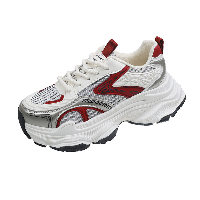 Pre-sale limited! Fashionable dad shoes [Tongyanjia popular sneakers] 5CM thick sole｜White silver burgundy｜No. A8394