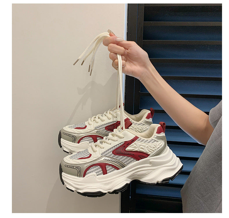 Pre-sale limited! Fashionable dad shoes [Tongyanjia popular sneakers] 5CM thick sole｜White silver burgundy｜No. A8394
