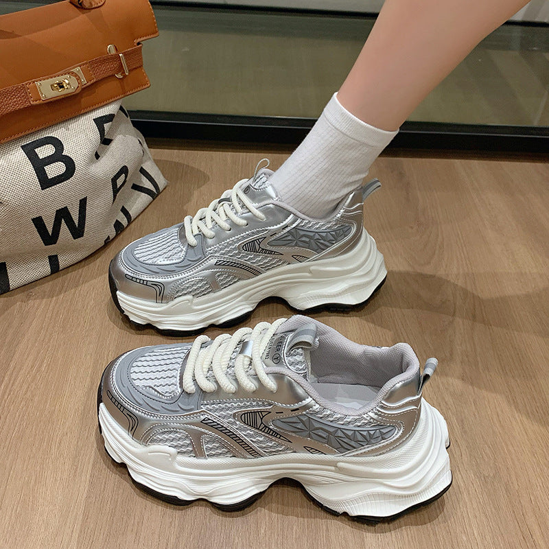 Pre-sale limited! Fashionable dad shoes [Tongyanjia popular sneakers] 5CM thick sole｜White silver burgundy｜No. A8394