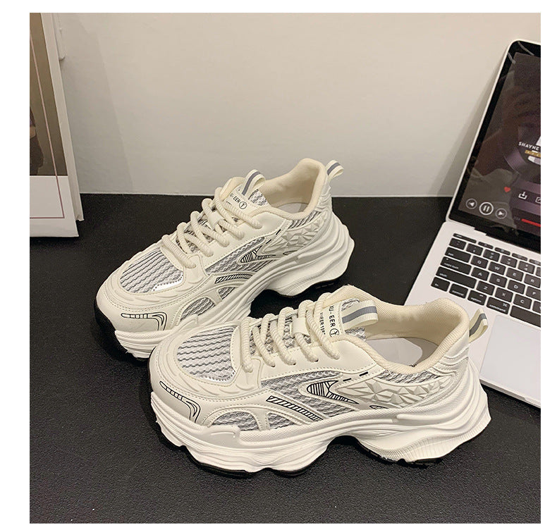 Pre-sale limited! Fashionable dad shoes [Tongyanjia popular sneakers] 5CM thick sole｜White silver burgundy｜No. A8394
