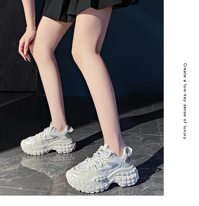 Pre-sale limited! [Tongyanjia Starlight Heightening Casual Shoes] 6CM thick sole｜Comfortable and breathable｜Light green silver gray｜No. B7642