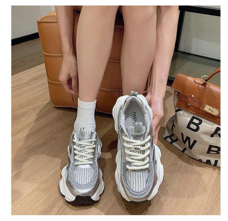 Pre-sale limited! Fashionable dad shoes [Tongyanjia popular sneakers] 5CM thick sole｜White silver burgundy｜No. A8394