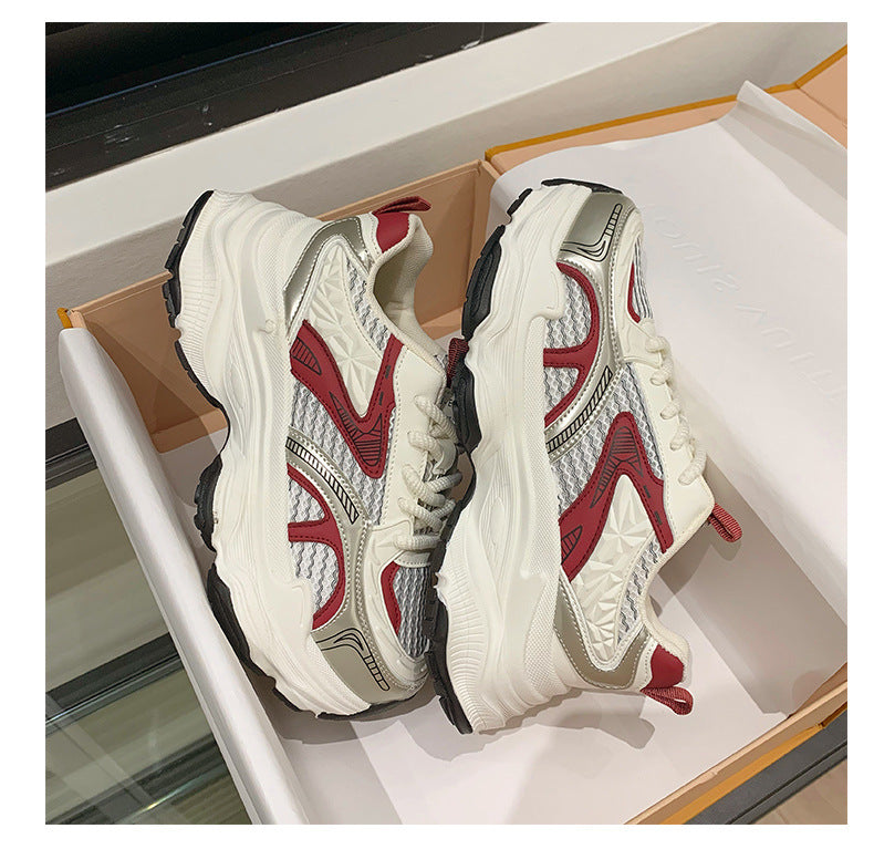 Pre-sale limited! Fashionable dad shoes [Tongyanjia popular sneakers] 5CM thick sole｜White silver burgundy｜No. A8394