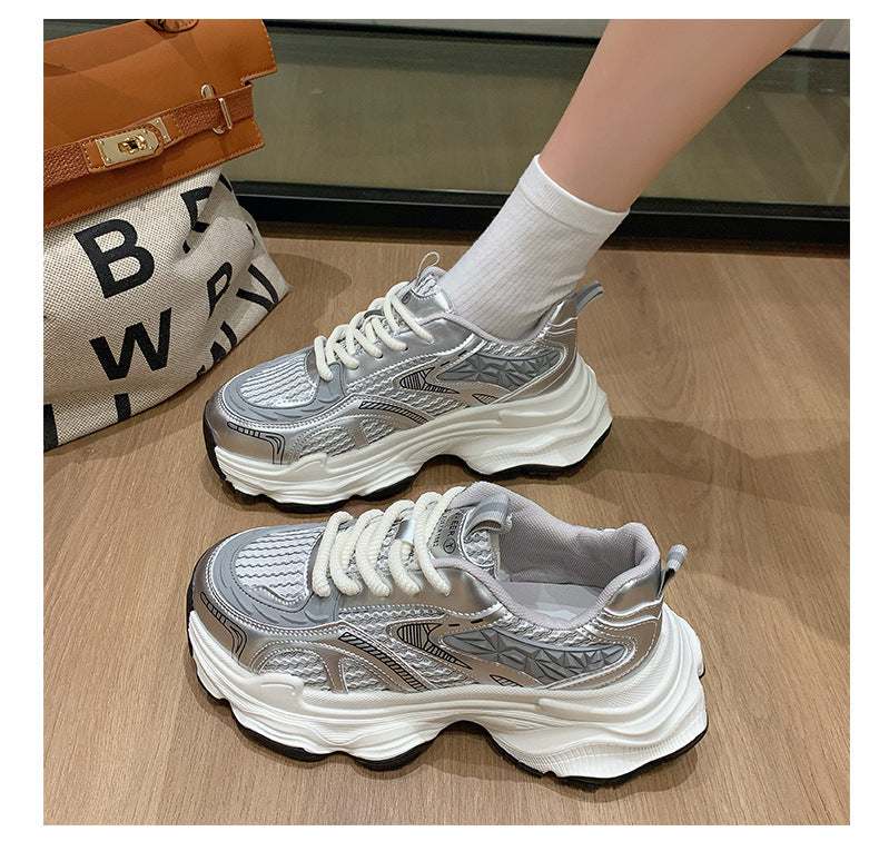 Pre-sale limited! Fashionable dad shoes [Tongyanjia popular sneakers] 5CM thick sole｜White silver burgundy｜No. A8394